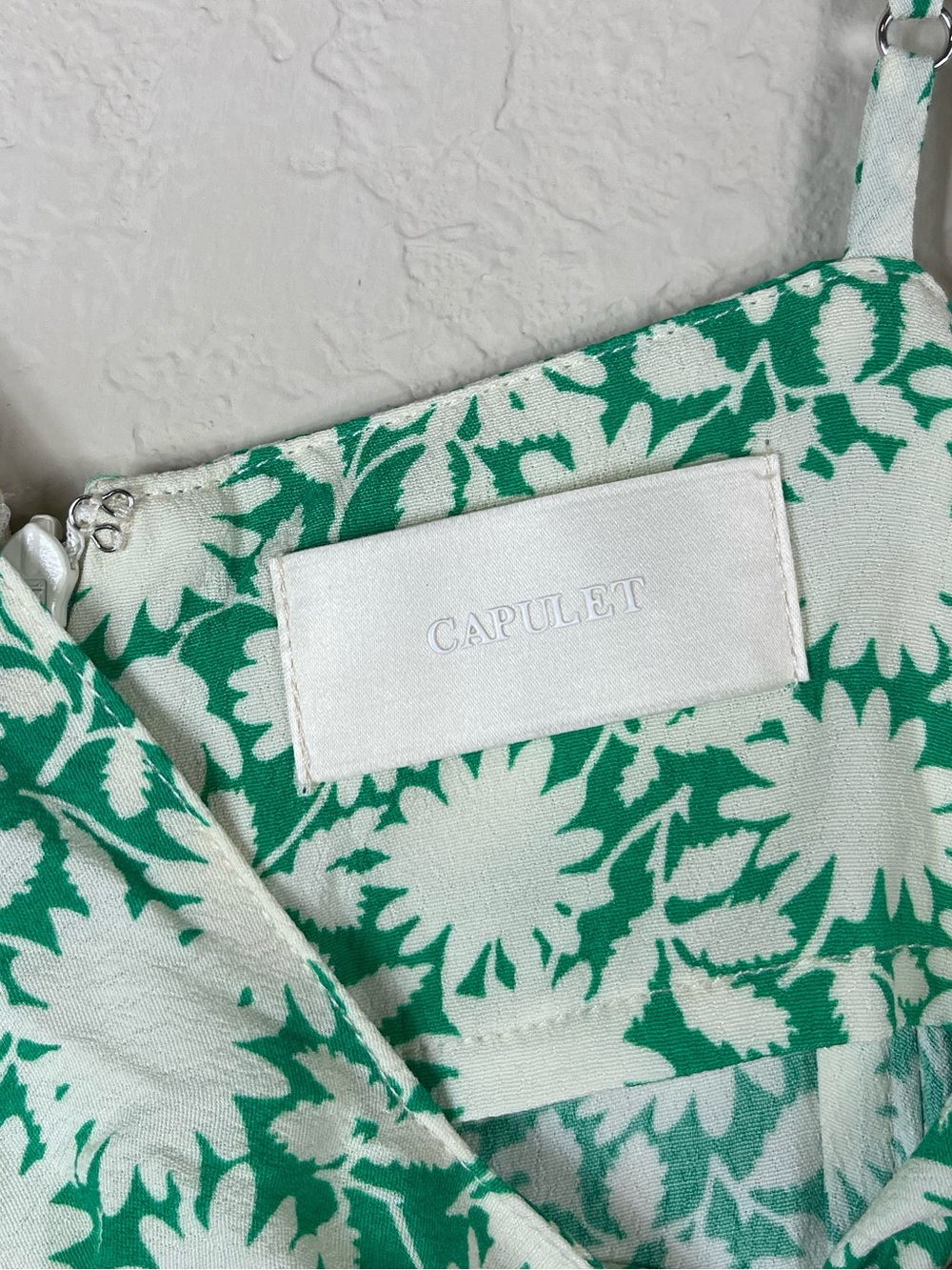 Capulet Sierra Ruched Mini Apple Green Floral Dress Size Medium - Picture 7 of 10